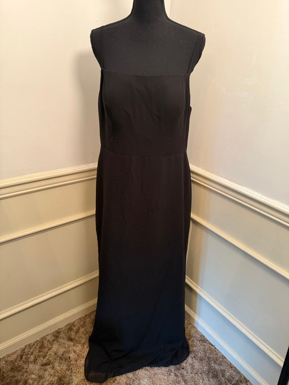 Azazie Tayla Black Square Neck Maxi Dress Formal Gown NWT Bridesmaid Minimalist
